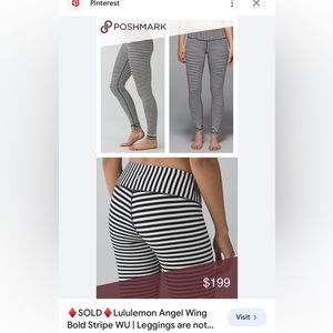 16. Lululemon WU Black Angel Wing Bold Stripe size 6
